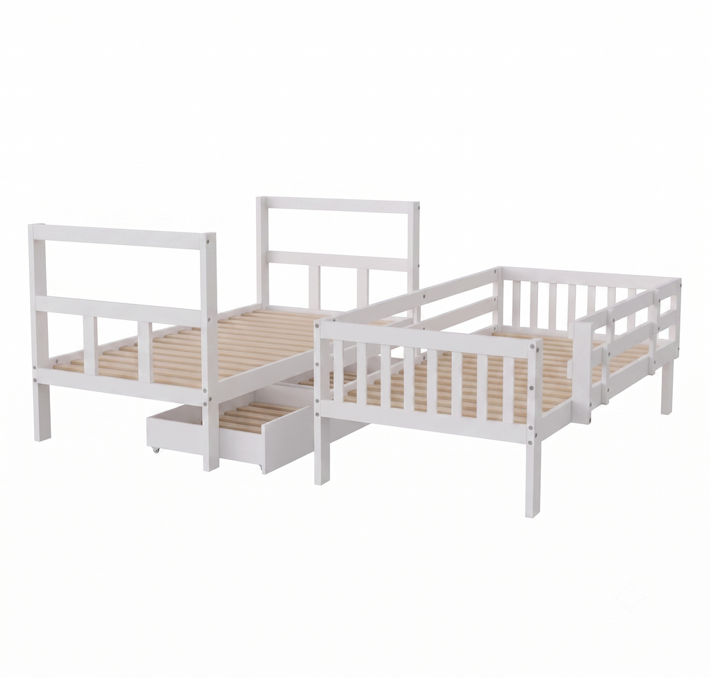 Lit Superposé Enfant Modulable et Séparable en 2 Lits Simples - Avec Tiroirs de Rangement 90x200 cm