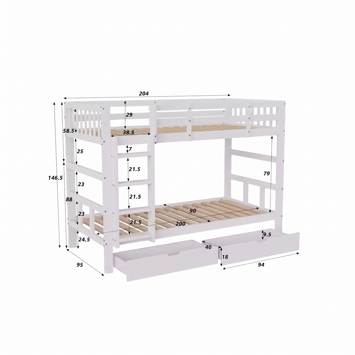 Lit Superposé Enfant Modulable et Séparable en 2 Lits Simples - Avec Tiroirs de Rangement 90x200 cm