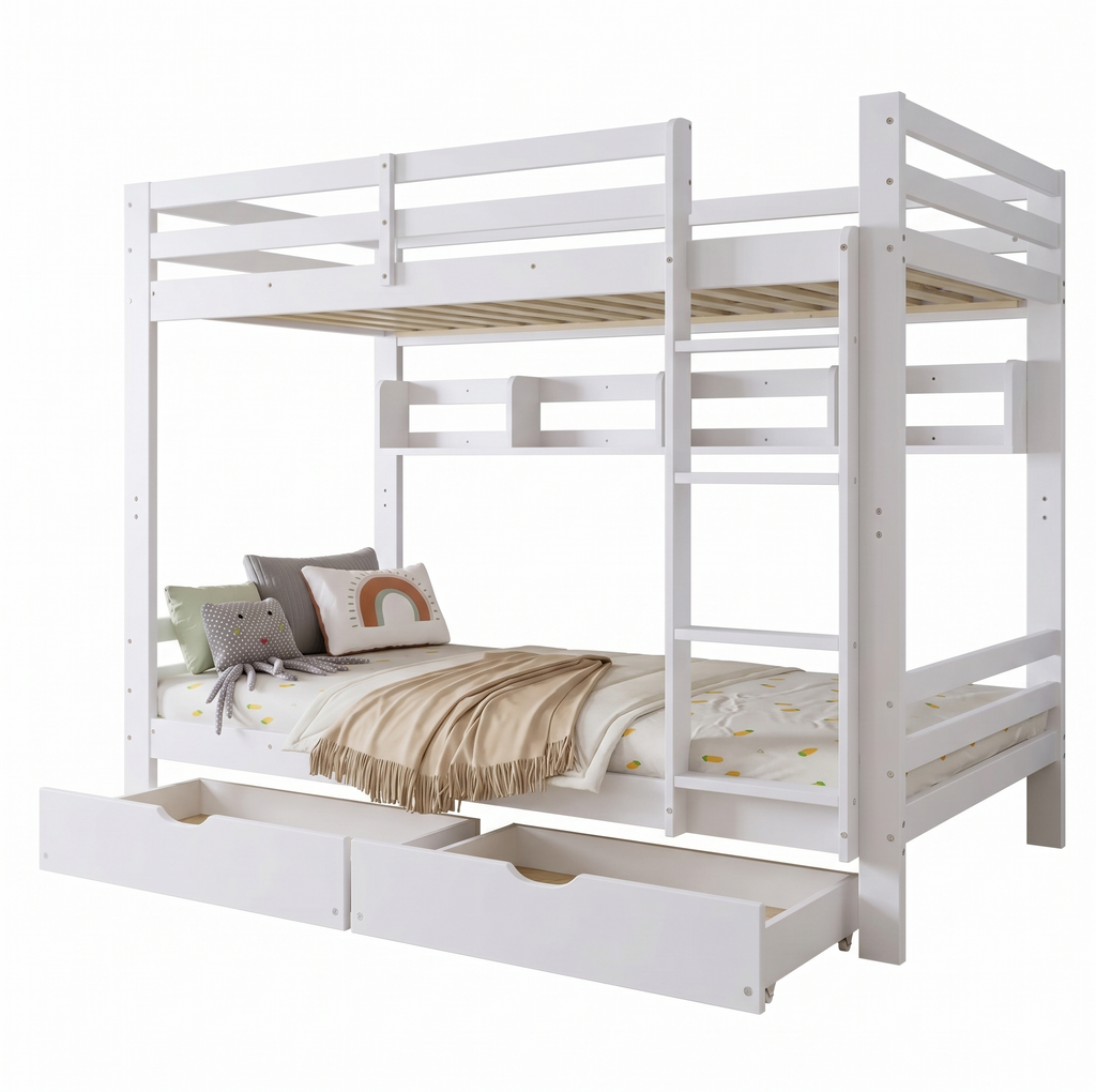 Lit Superposé Enfant Modulable et Séparable en 2 Lits Simples - Avec Tiroirs de Rangement 90x200 cm
